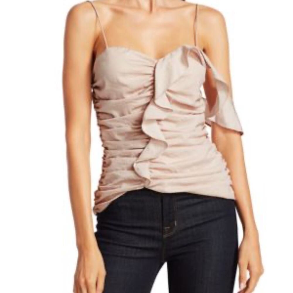 Scripted One-Shoulder Opulent Camisole Sleeveless Ruffle Rouching Top XS